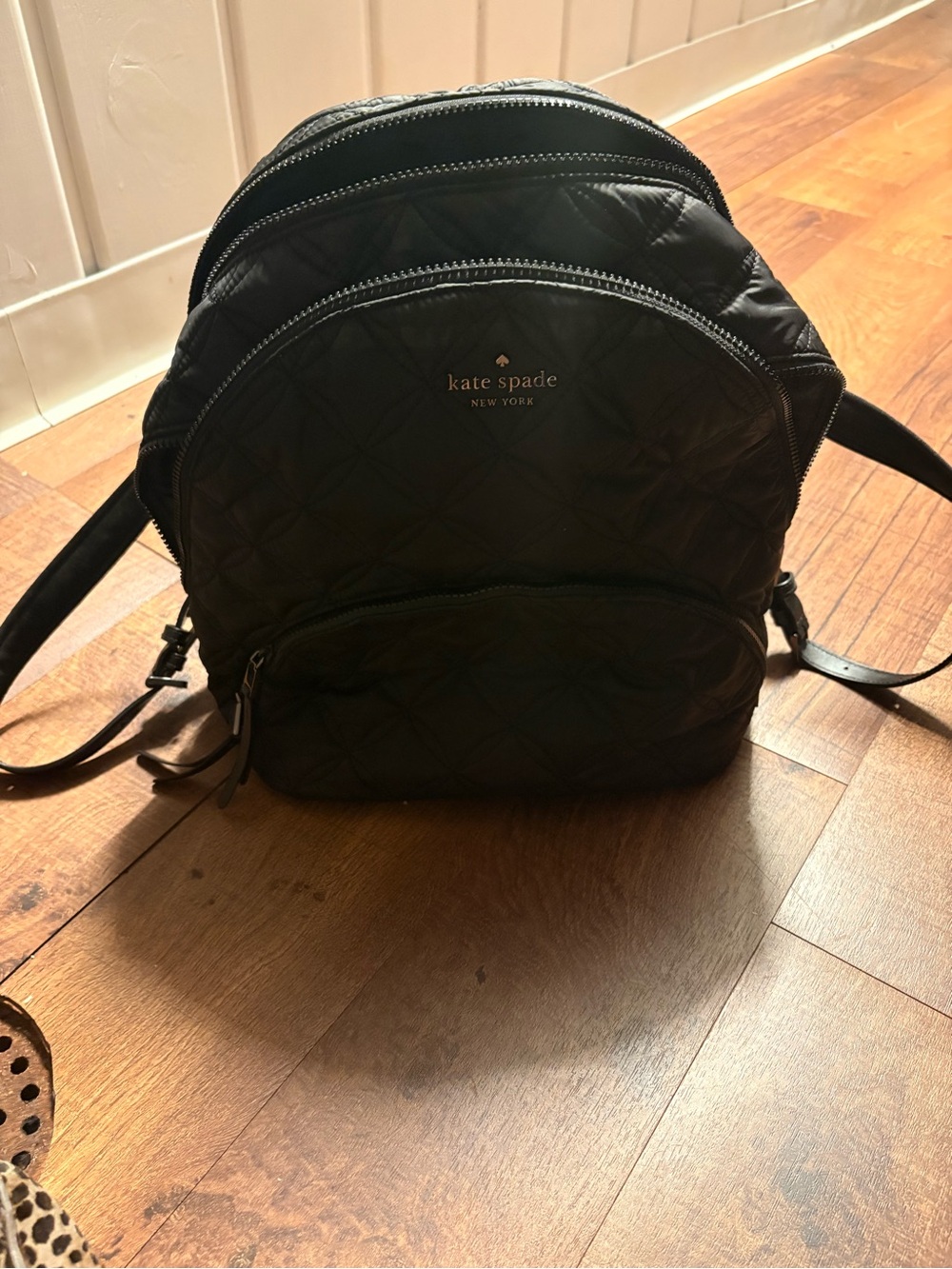 kate spade Black Quilted Mini Backpack with Gold Logo